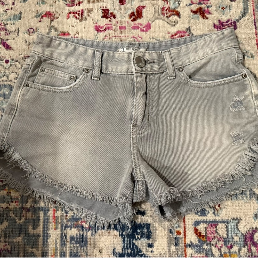 We the Free, Free People Gray Frayed Hem Denim Shorts